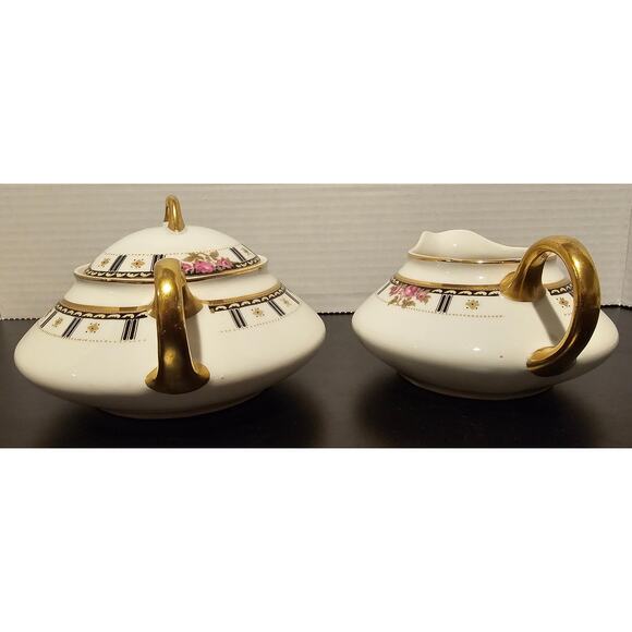 Vintage Cleveland China  Sugar Bowl w/Lid & creamer pitcher Bridal Rose Pattern - Picture 3 of 16